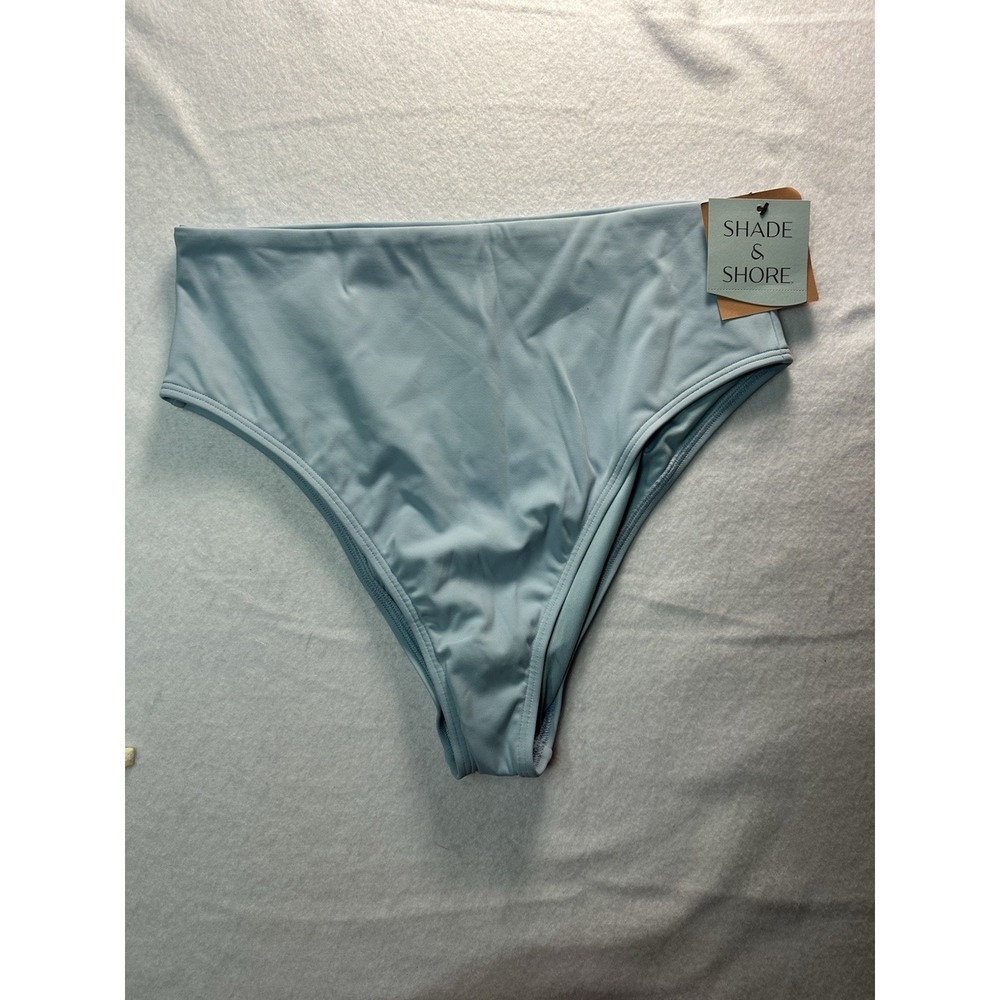 Shade & Shore High Waist High Leg Swimsuit Bottom Women M Soft Blue Silky Matte